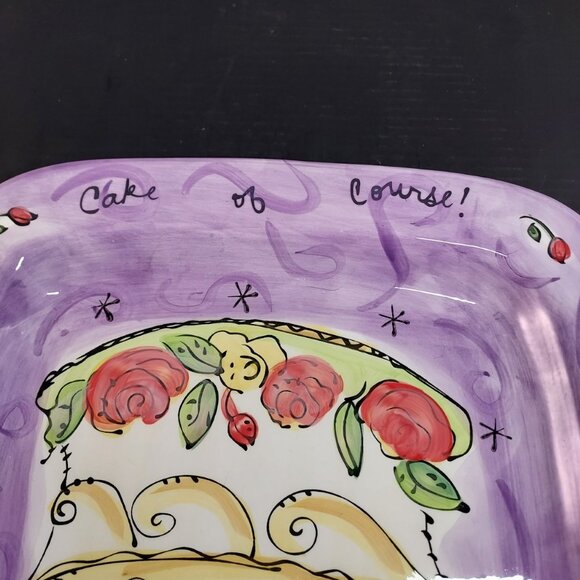 Julia Junkin Certified International Cake Plate – Hand-Painted Roses & Quote - Picture 5 of 10